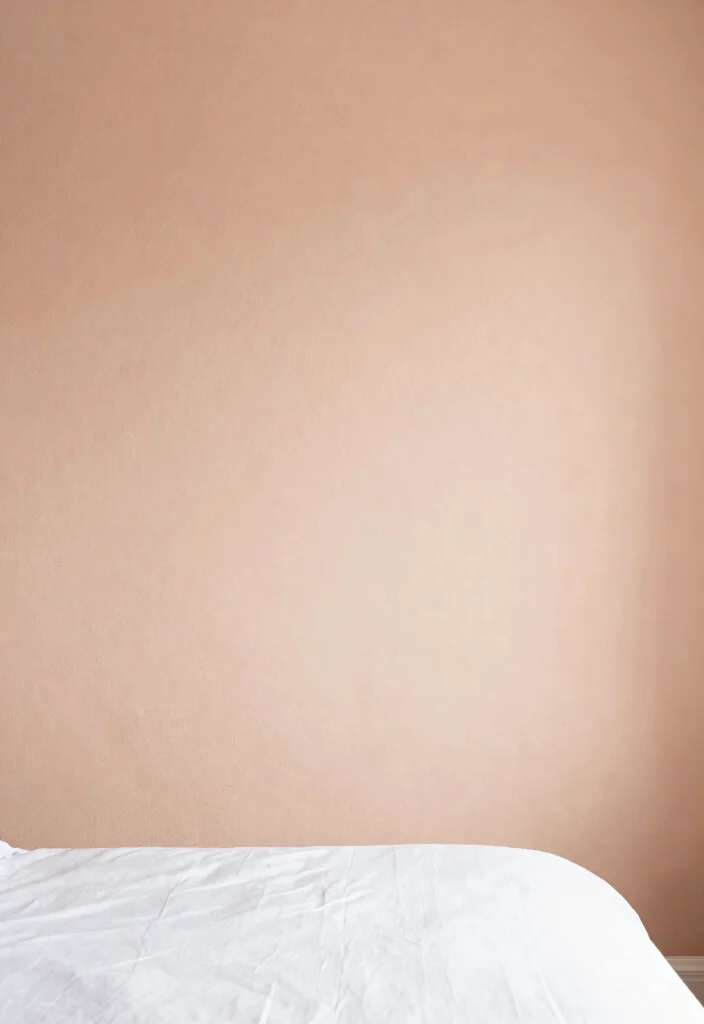 14 Peach Colour Minimalist Bedroom Ideas With Soft Calm - 13. Soft Peach in Textured Walls