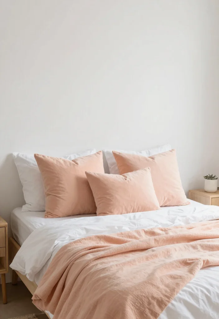 14 Peach Colour Minimalist Bedroom Ideas With Soft Calm - 14. Seasonal Changes with Peach Decor