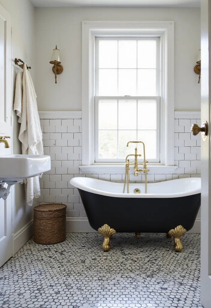 14 Penny Tile Bathroom Floor Ideas That Impress - 1. Classic Black and White Penny Tile