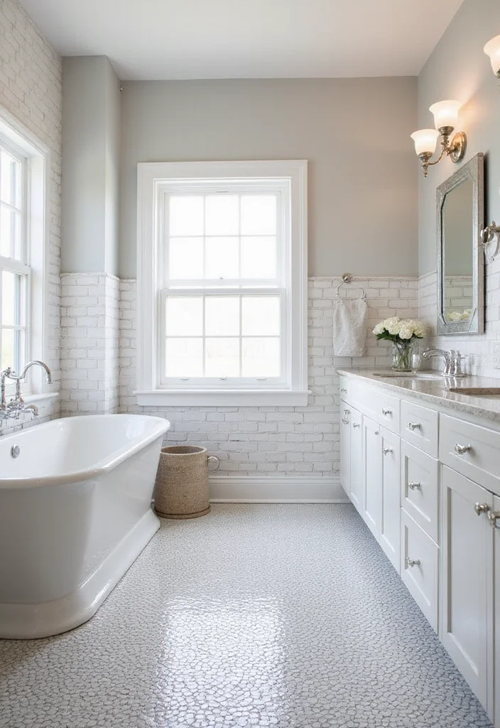 14 Penny Tile Bathroom Floor Ideas That Impress - 8. Classic Subway Tile and Penny Tile Combo