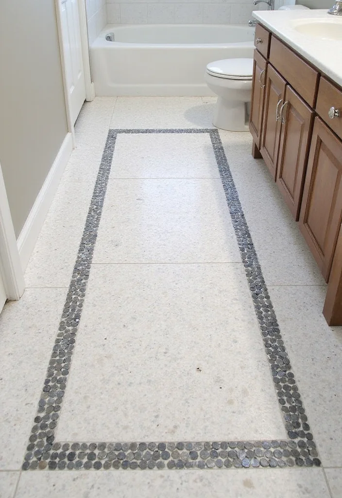 14 Penny Tile Bathroom Floor Ideas That Impress - 9. Creative Borders and Accents