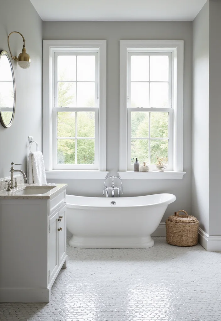 14 Penny Tile Bathroom Ideas With Texture - 1. Classic White Penny Tile Elegance