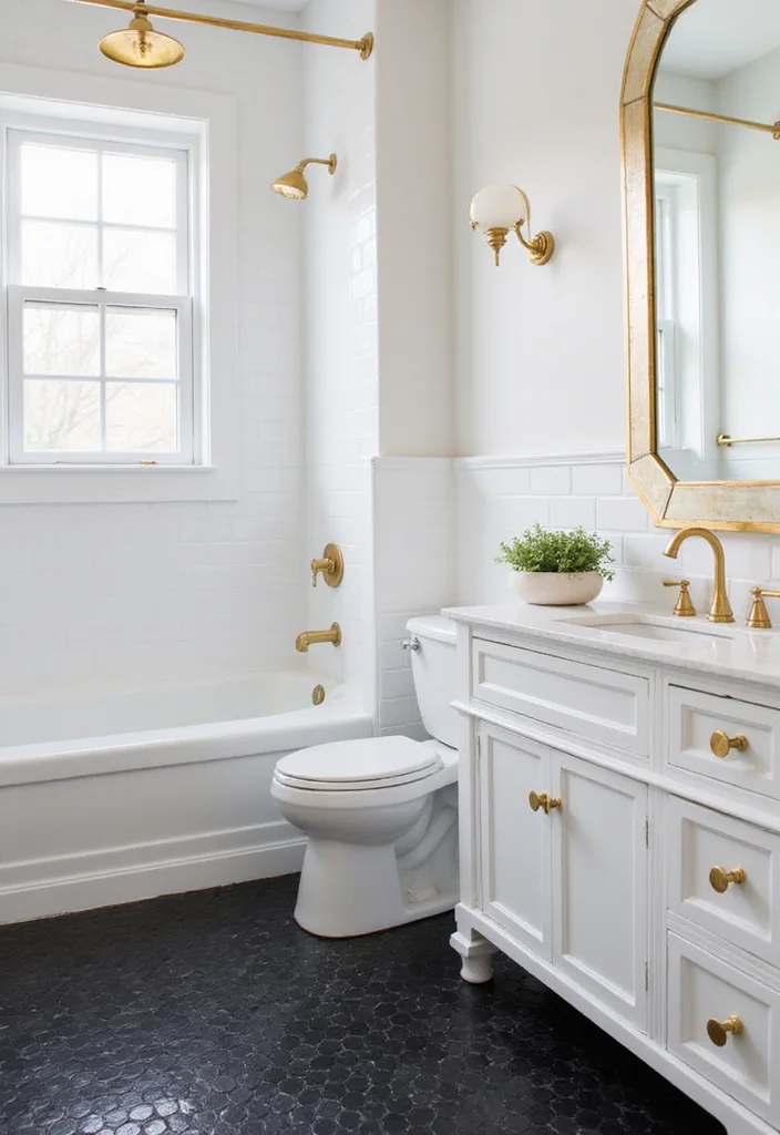 14 Penny Tile Bathroom Ideas With Texture - 2. Bold Black Penny Tile Accents