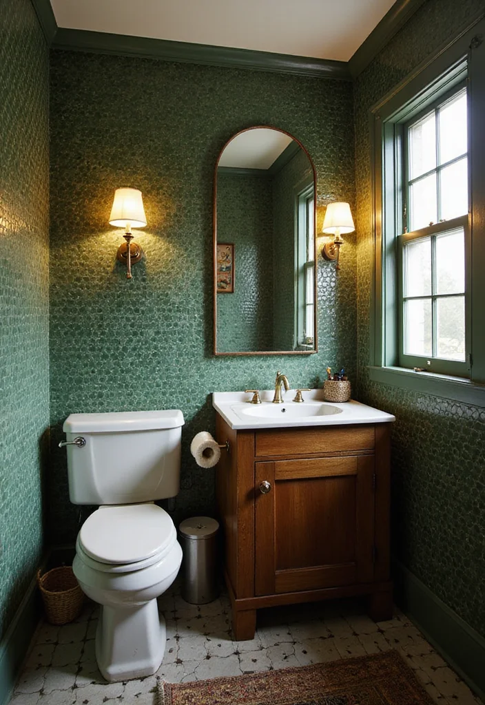 14 Penny Tile Bathroom Ideas With Texture - 3. Vintage Green Penny Tile Charm