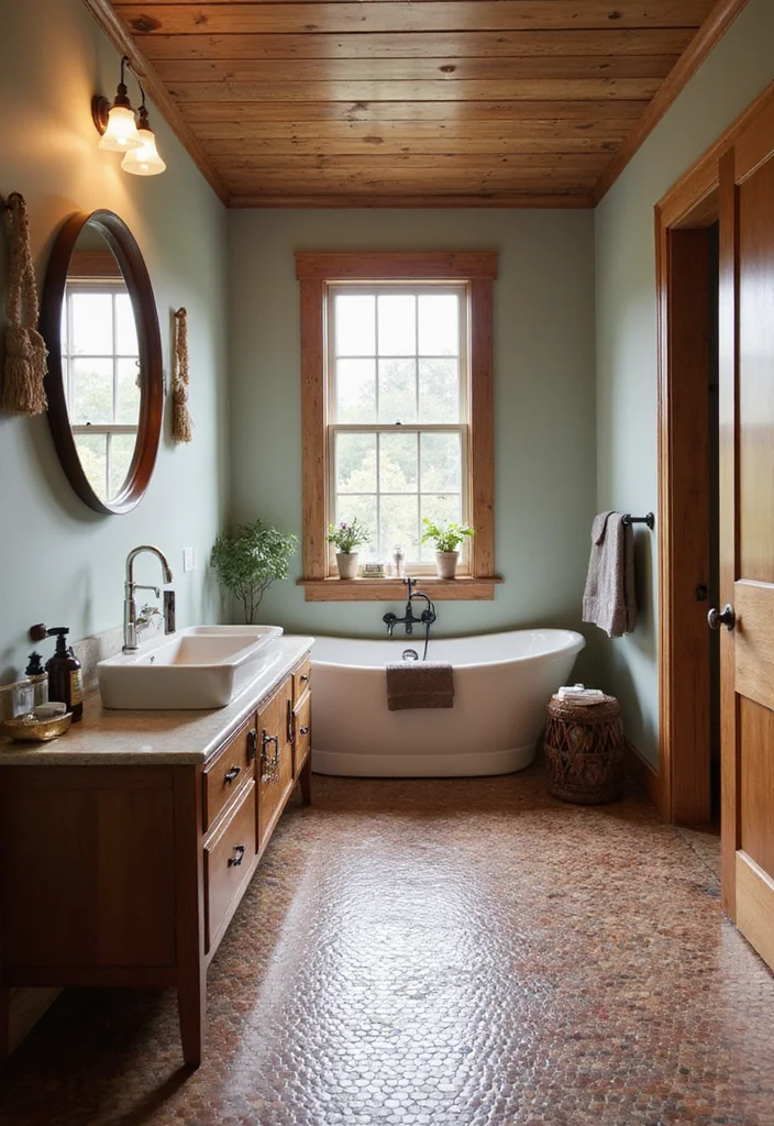 14 Penny Tile Bathroom Ideas With Texture - 8. Earthy Brown Penny Tile Textures