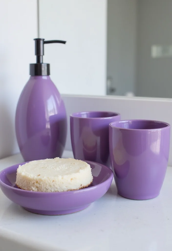 14 Purple Bathroom Accessories for a Chic Look - 11. Purple Bath Accessories Set