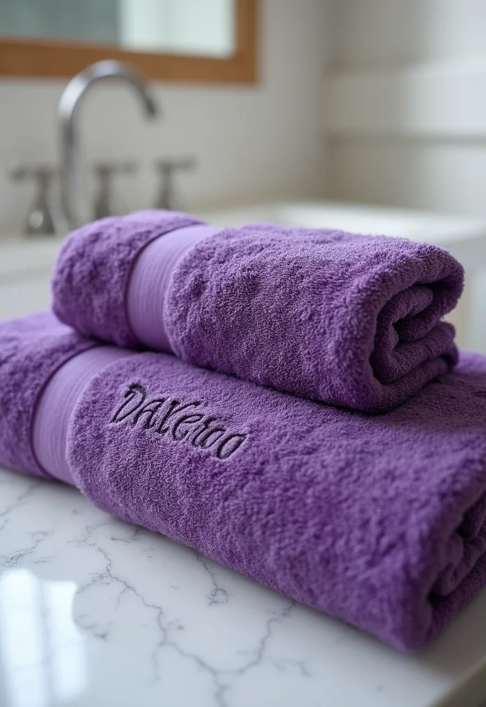 14 Purple Bathroom Accessories for a Chic Look - 14. Personalized Purple Towels