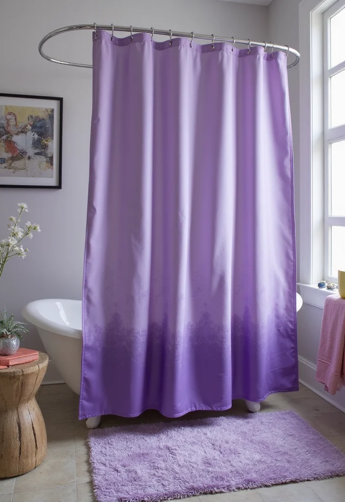 14 Purple Bathroom Accessories for a Chic Look - 2. Artistic Purple Shower Curtains