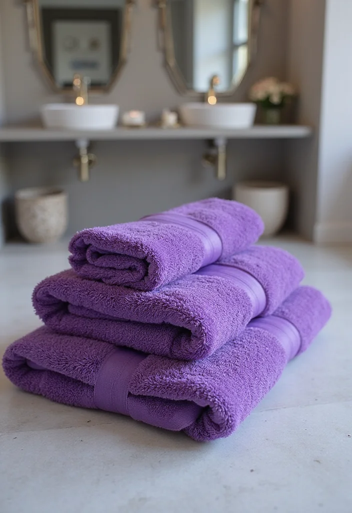 14 Purple Bathroom Accessories for a Chic Look - 3. Elegant Purple Towel Sets