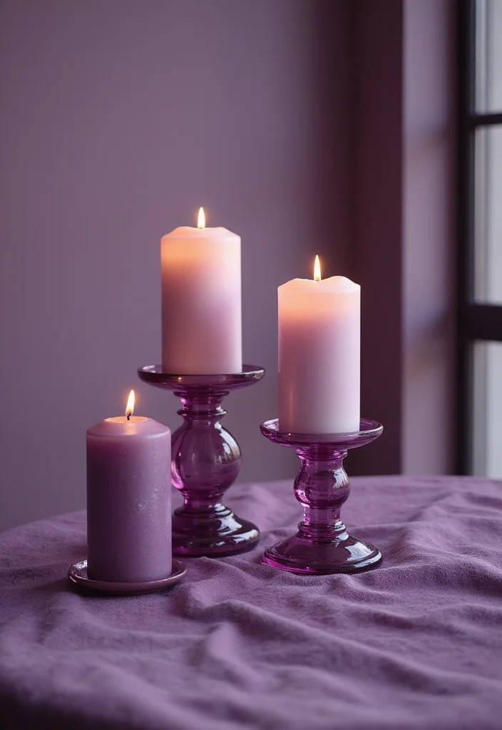 14 Purple Bathroom Accessories for a Chic Look - 7. Chic Purple Candle Holders
