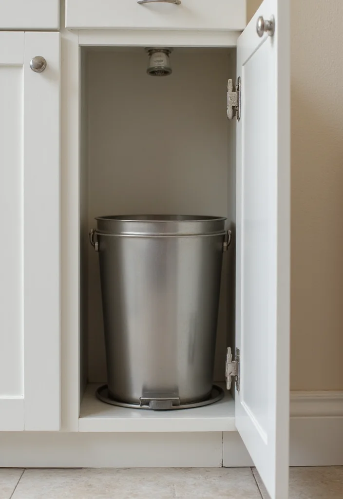 14 Small Bathroom Counter Ideas That Add Function - 11. Hidden Trash Cans for Cleanliness