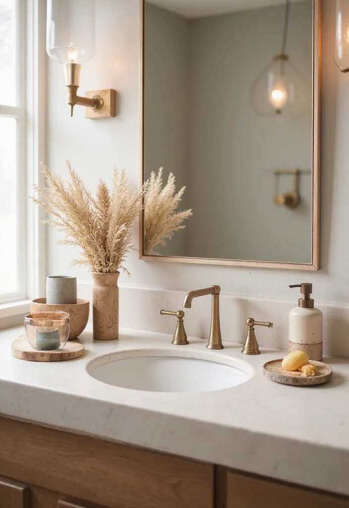 14 Small Bathroom Counter Ideas That Add Function - 14. Coordinated Color Palette for Cohesion
