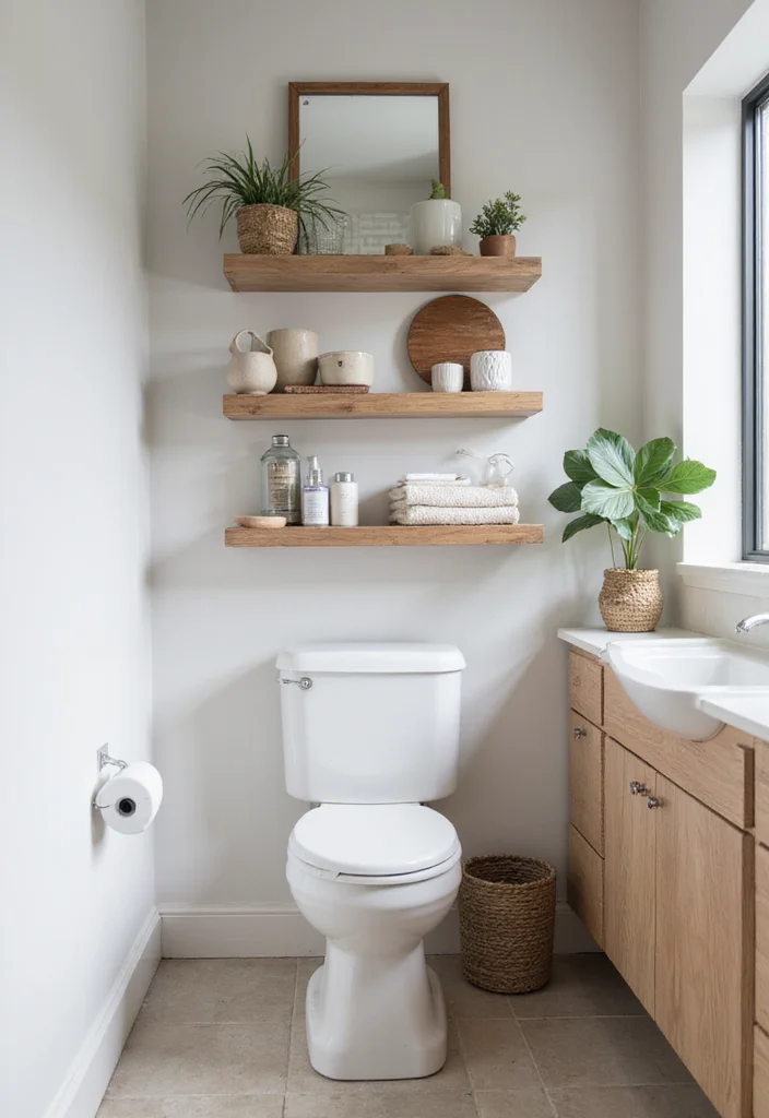 14 Small Bathroom Counter Ideas That Add Function - 2. Floating Shelves for Additional Storage
