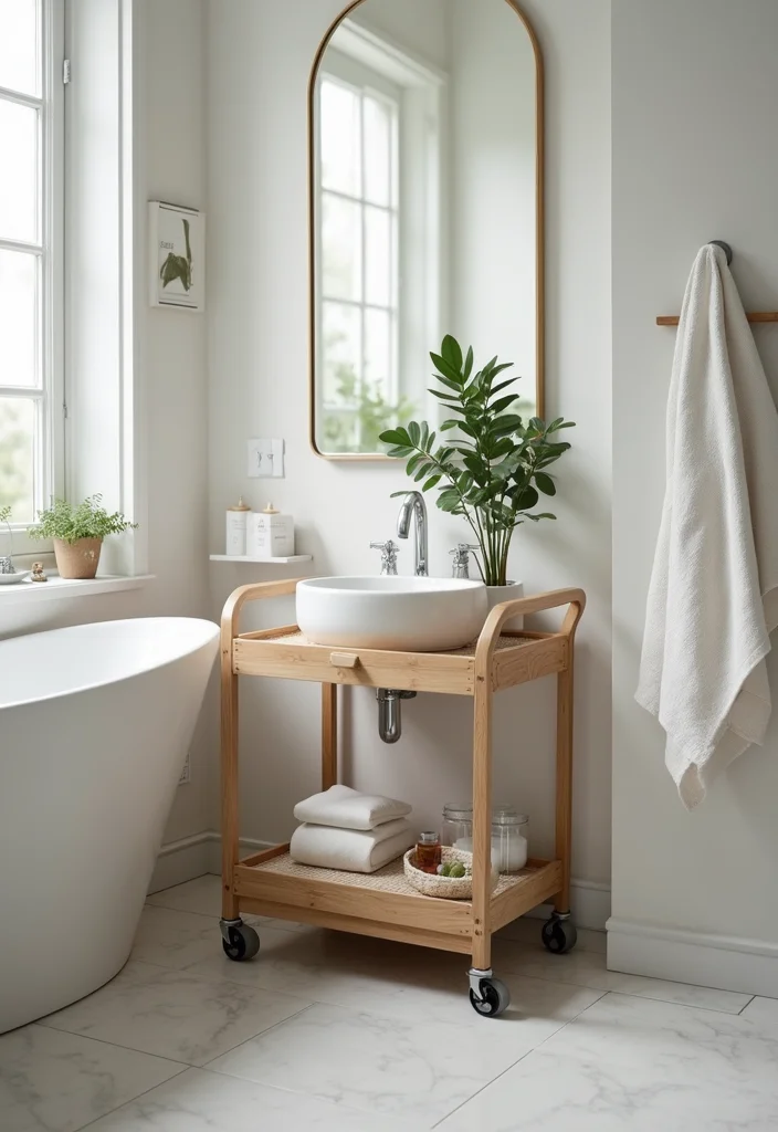 14 Small Bathroom Counter Ideas That Add Function - 3. Compact Bathroom Carts for Mobility and Style