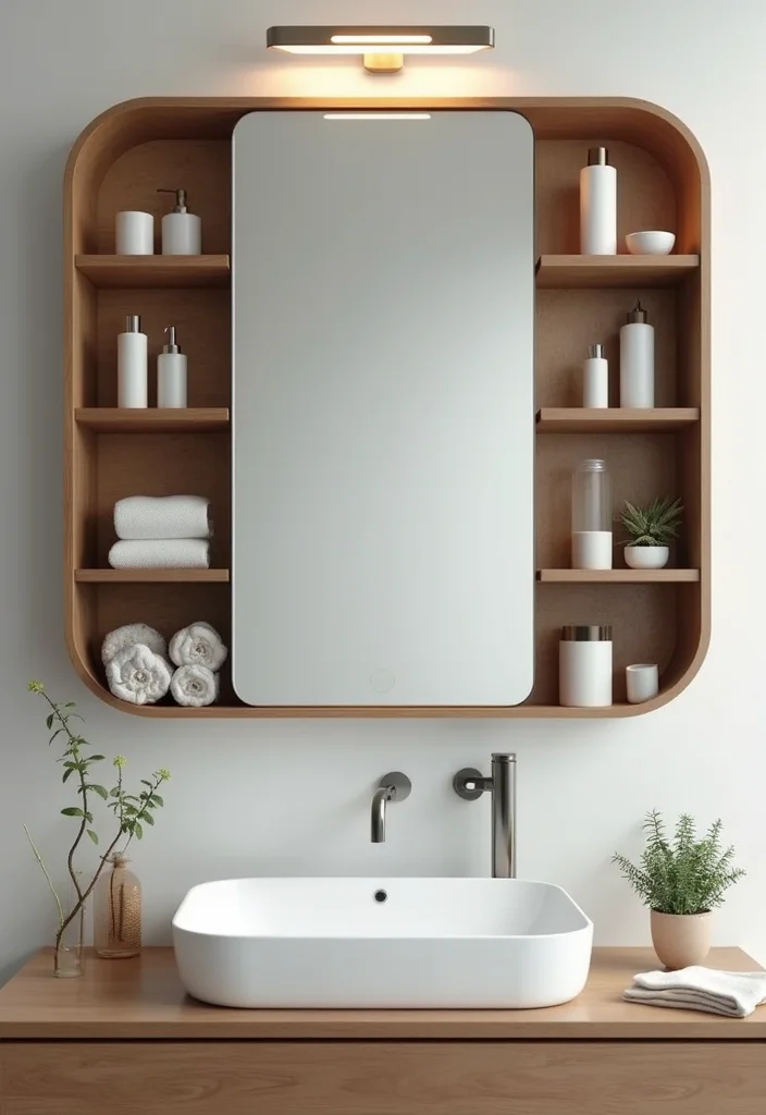 14 Small Bathroom Counter Ideas That Add Function - 5. Multi-Functional Mirrors with Shelves