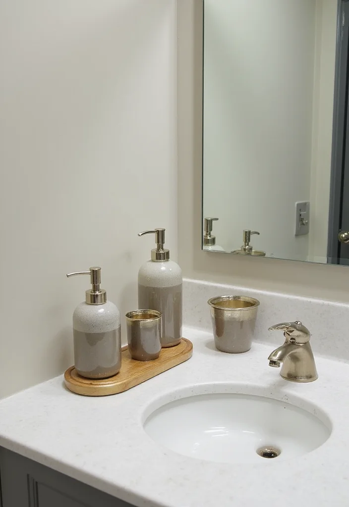 14 Small Bathroom Counter Ideas That Add Function - 8. Stylish Soap Dispensers and Accessories