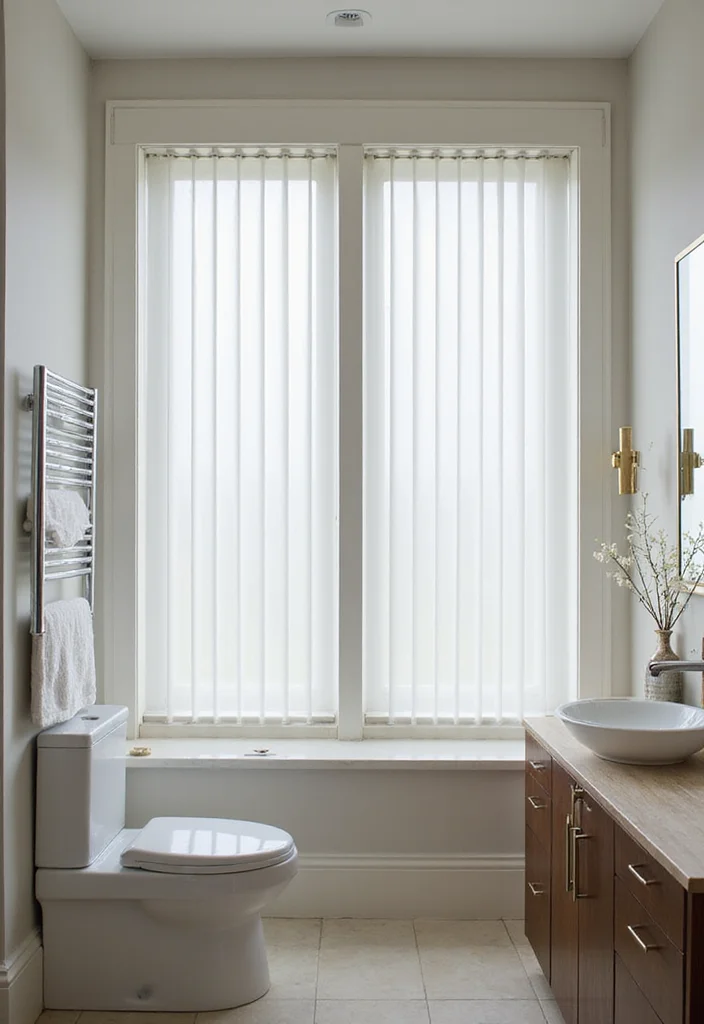 14 Small Bathroom Window Ideas for Light & Privacy - 11. Vertical Blinds for Tall Windows