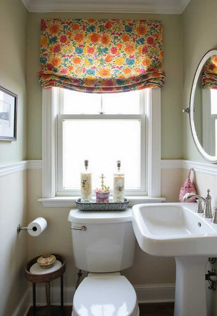 14 Small Bathroom Window Ideas for Light & Privacy - 13. Colorful Window Treatments for Personality