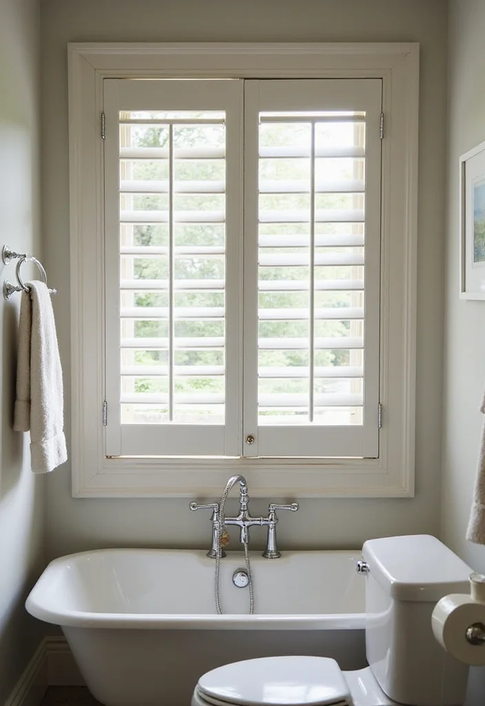 14 Small Bathroom Window Ideas for Light & Privacy - 5. Plantation Shutters for a Timeless Look