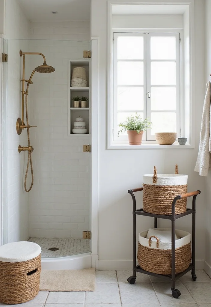 14 Small Shower Bathroom Ideas for Compact Homes - 14. Decorative Smart Storage