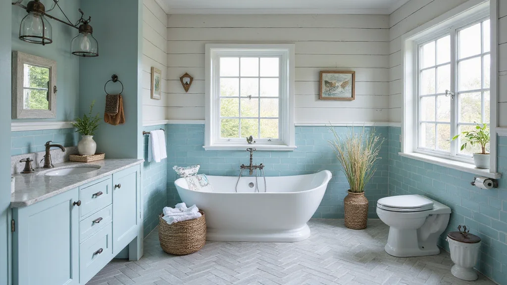 14 Stunning Blue Herringbone Tile Bathroom Designs