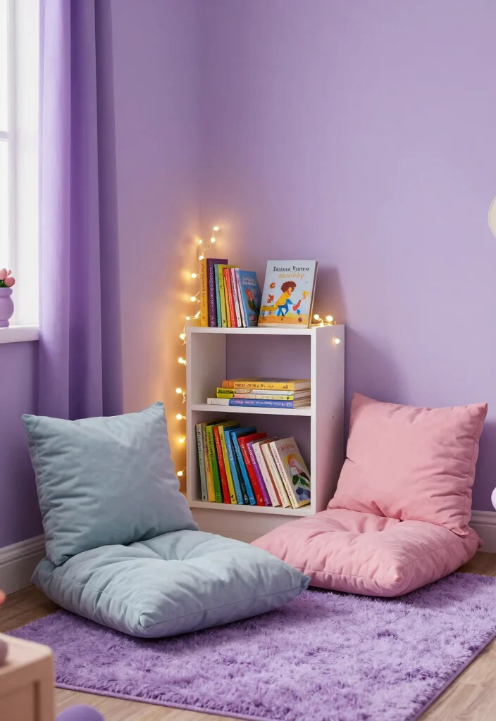 14 Toddler Girl Lilac Bedroom Ideas With Soft Dreamy Tones - 12. Cozy Reading Nook