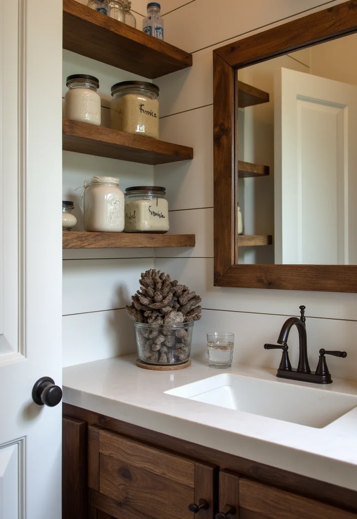 14 Western Bathroom Decor Ideas for a Country Look - 1. Rustic Barn Wood Display Shelves