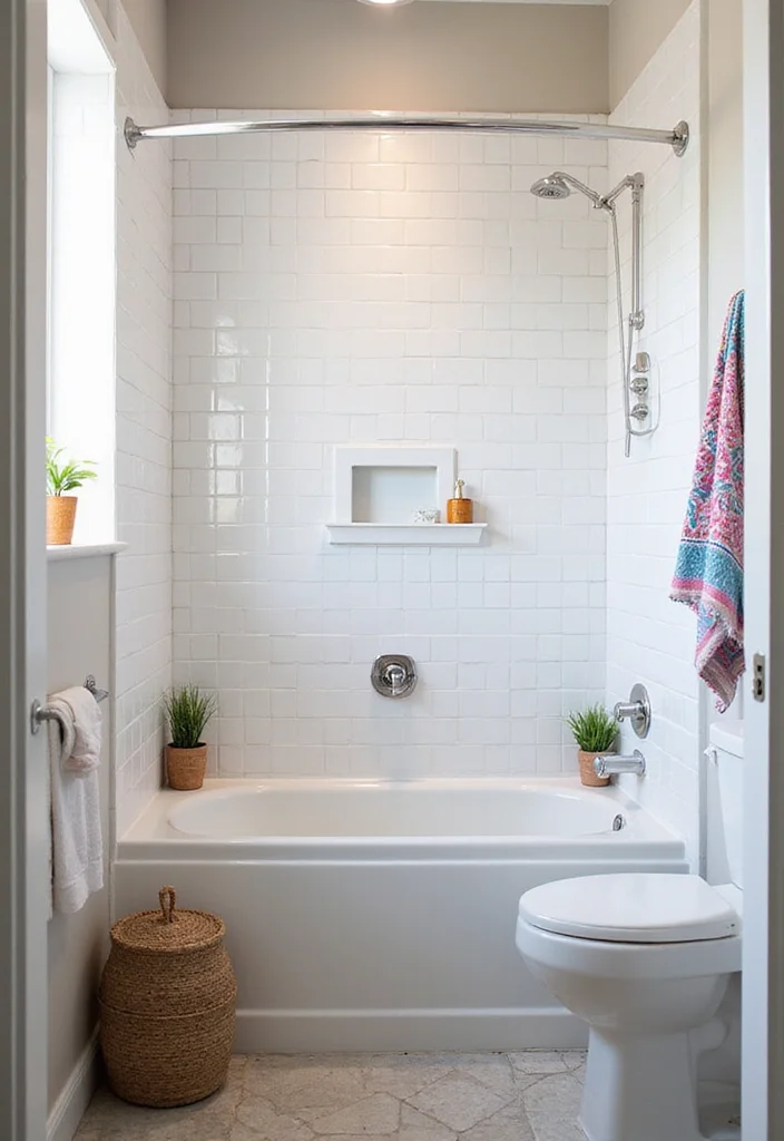 14 White Square Tile Bathroom Ideas for Minimal Spaces - 12. White Square Tiles with a Touch of Color