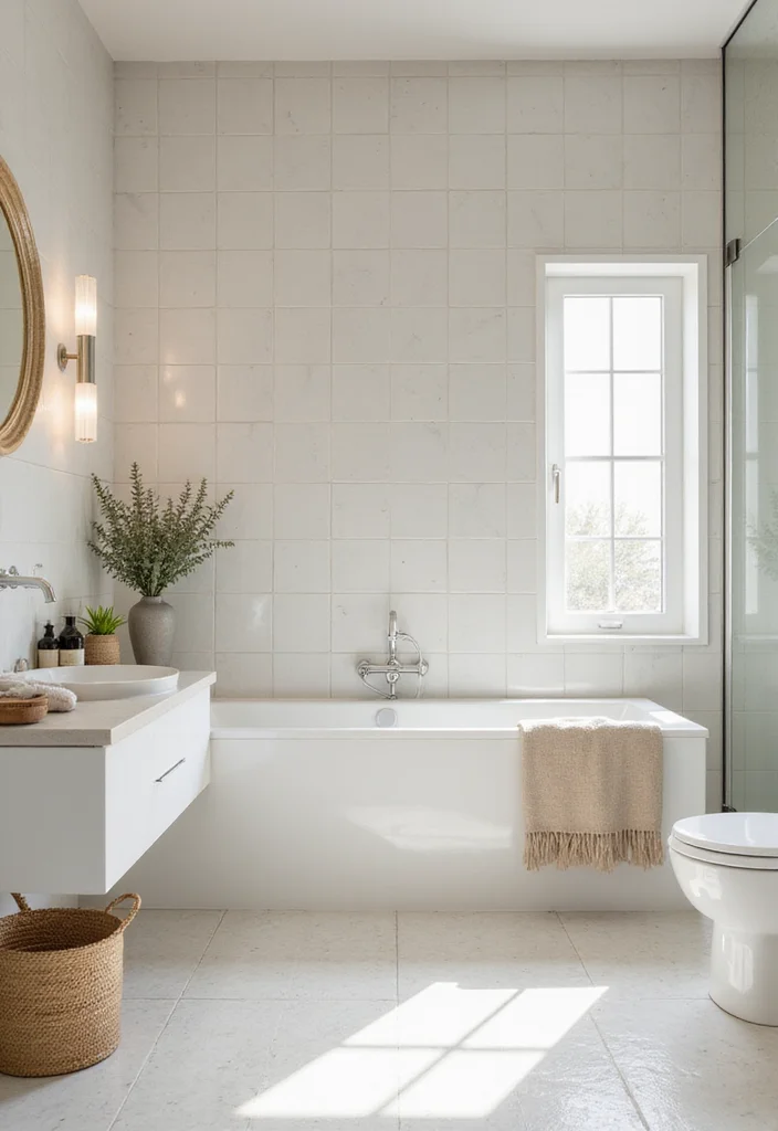 14 White Square Tile Bathroom Ideas for Minimal Spaces - 14. White Square Tiles with a Spa-Like Feel