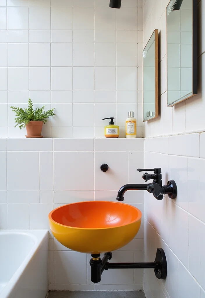 14 White Square Tile Bathroom Ideas for Minimal Spaces - 5. White Square Tiles with Bold Fixtures