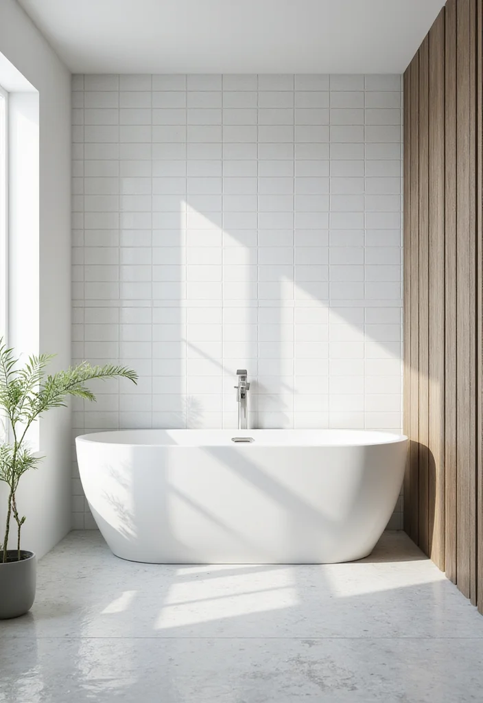 14 White Square Tile Bathroom Ideas for Minimal Spaces - 7. White Square Tiles with a Freestanding Tub