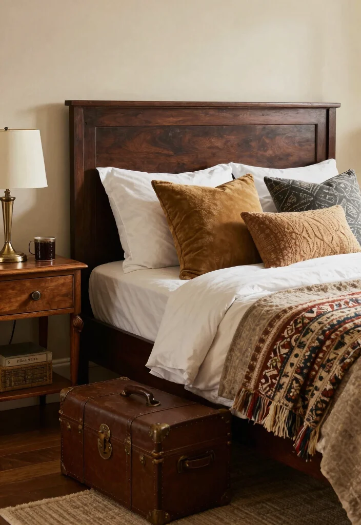 15 Dark Brown Bed Frame Bedroom Cozy Ideas For Warm Comfort - 10. Vintage Finds and Antiques