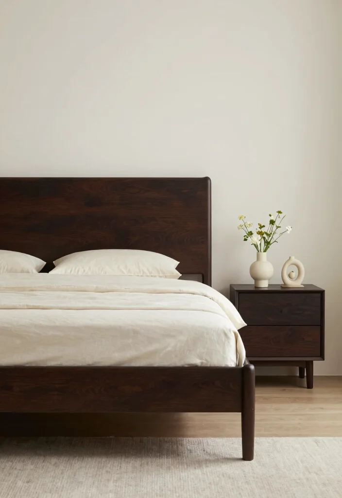 15 Dark Brown Bed Frame Bedroom Cozy Ideas For Warm Comfort - 13. Minimalist Decorative Accessories