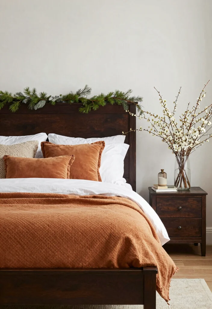 15 Dark Brown Bed Frame Bedroom Cozy Ideas For Warm Comfort - 15. Create a Seasonal Decor Rotation