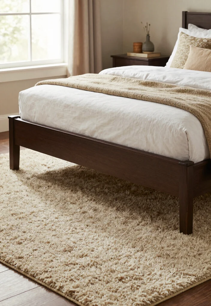 15 Dark Brown Bed Frame Bedroom Cozy Ideas For Warm Comfort - 7. Textured Rugs for Comfort