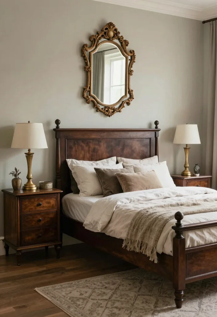 15 Dark Brown Bed Frame Modern Luxury Bedroom Ideas - 11. Bring in Vintage Charm