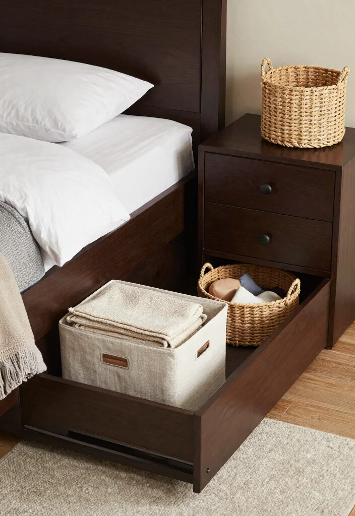 15 Dark Brown Bed Frame Modern Luxury Bedroom Ideas - 14. Add Smart Storage Solutions