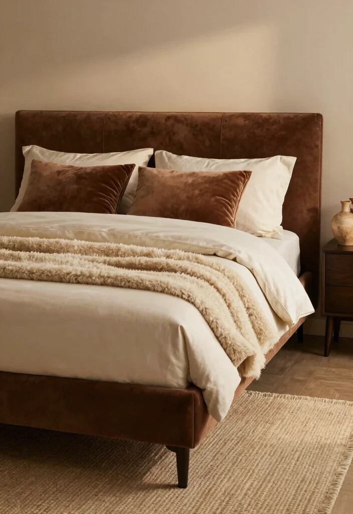 15 Dark Brown Bed Frame Modern Luxury Bedroom Ideas - 2. Incorporate Warm Textures