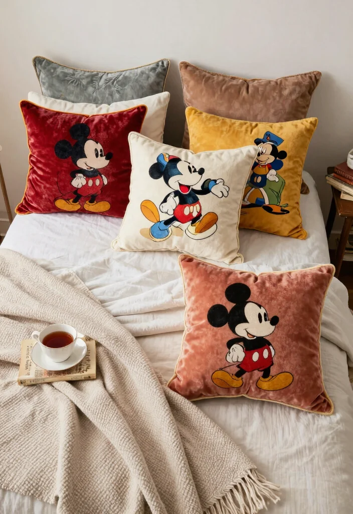 15 Disney Bedroom Ideas For Adults In A Vintage Aesthetic - 4. Vintage Disney Throw Pillows