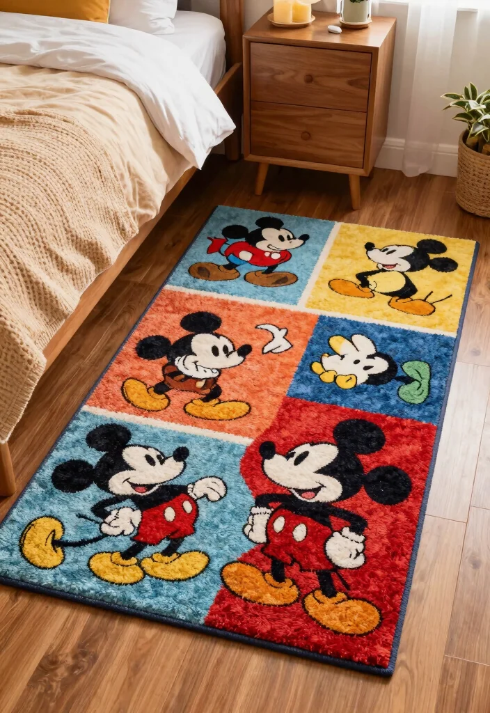 15 Disney Bedroom Ideas For Adults In A Vintage Aesthetic - 6. Retro Disney-themed Rugs