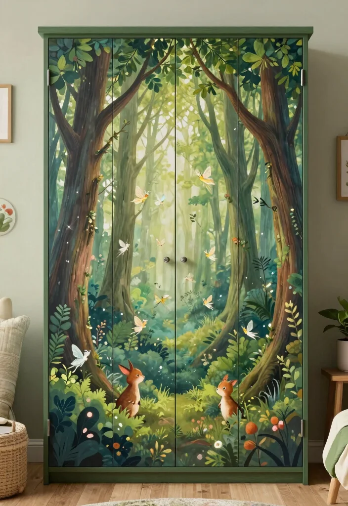 15 Girls Bedroom Closet Door Ideas With Cute Character - 1. Enchanted Forest Mural