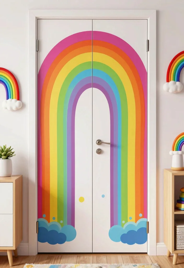 15 Girls Bedroom Closet Door Ideas With Cute Character - 13. Rainbow Dreams