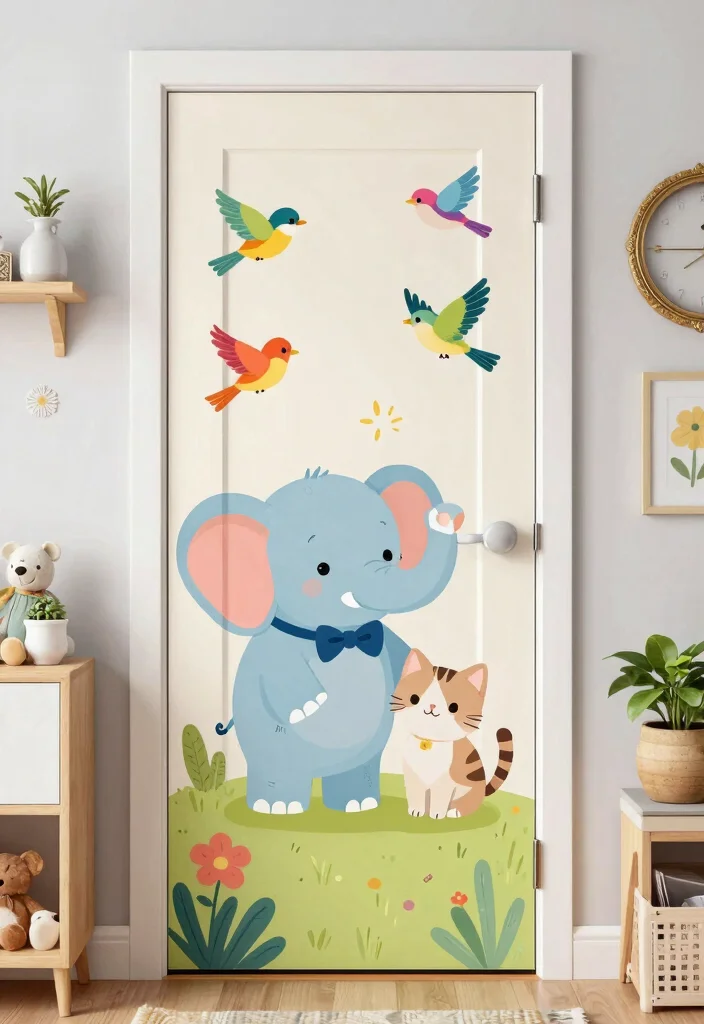 15 Girls Bedroom Closet Door Ideas With Cute Character - 3. Whimsical Animal Kingdom