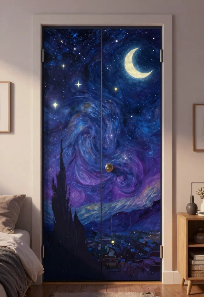 15 Girls Bedroom Closet Door Ideas With Cute Character - 4. Under the Stars