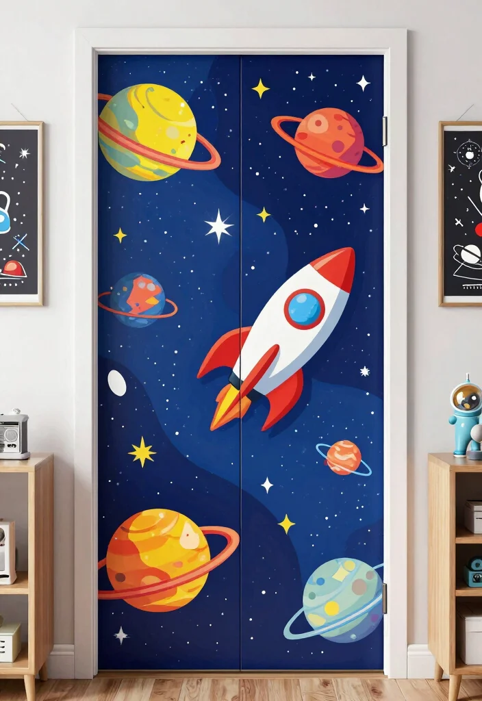 15 Girls Bedroom Closet Door Ideas With Cute Character - 6. Space Explorer
