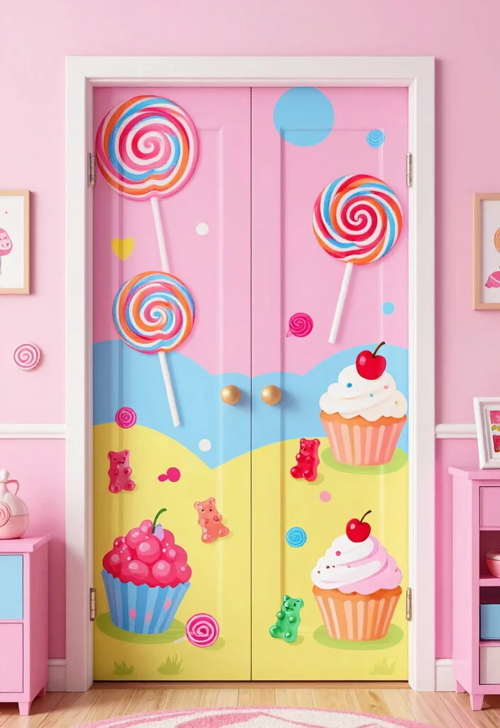 15 Girls Bedroom Closet Door Ideas With Cute Character - 7. Sweet Candy Land