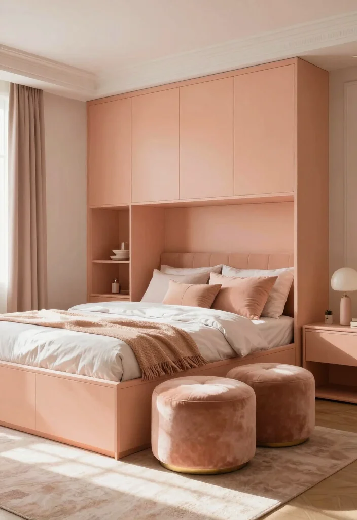 15 Peach Colour Luxury Bedroom Ideas That Feel Sophisticated - 13. Utilize Multi-Functional Furniture