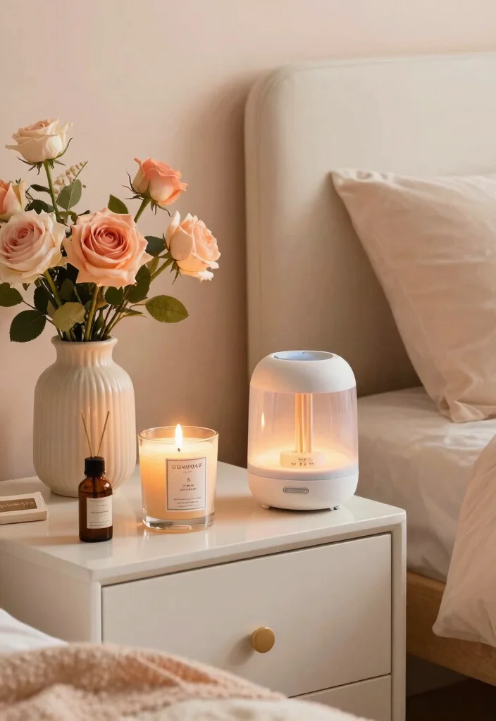 15 Peach Colour Luxury Bedroom Ideas That Feel Sophisticated - 15. Create a Relaxing Atmosphere with Scents
