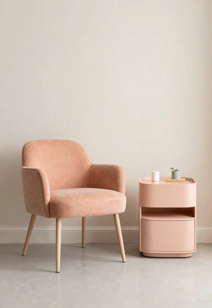 15 Peach Colour Luxury Bedroom Ideas That Feel Sophisticated - 4. Minimalist Peach Accent Furniture