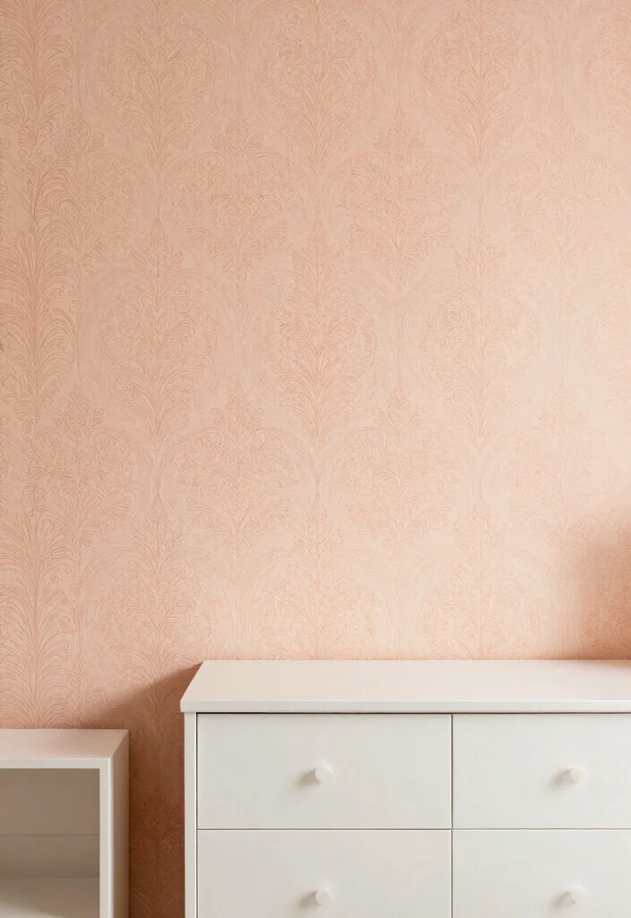 15 Peach Colour Luxury Bedroom Ideas That Feel Sophisticated - 7. Accent Wall with Peach Wallpaper